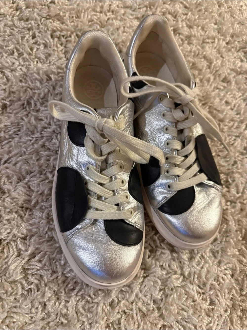 Tory Burch Silver Leather Sneakers with Black Accents 7
